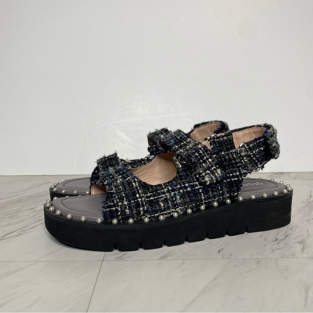 Stuart Weitzman Zoe Lift Embellished Tweed Sandal 8B - Picture 15 of 15